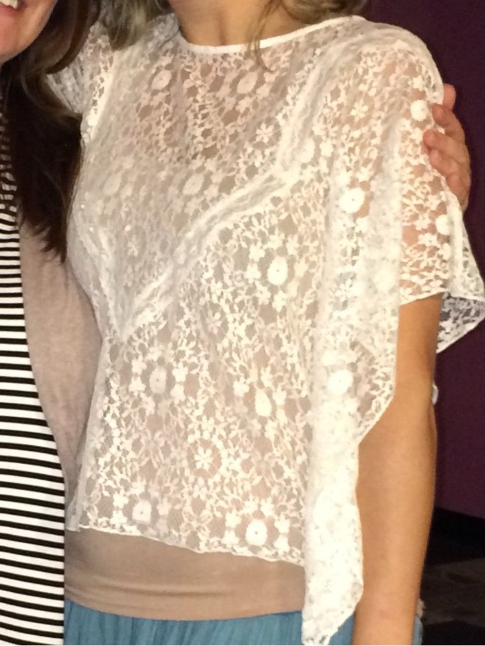 Charming Charlie White Floral Lace Overlay Top